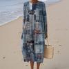 Women's Fashionable Casual Long-Sleeved Round Neck Retro Geometric Print Elegant Dress