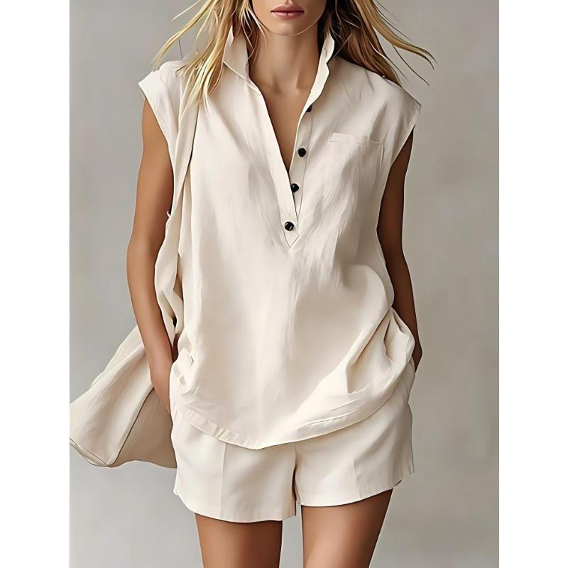 GMXIA Women's  Sleeveless, Shirt Collar Fashion Casual Pants Suits