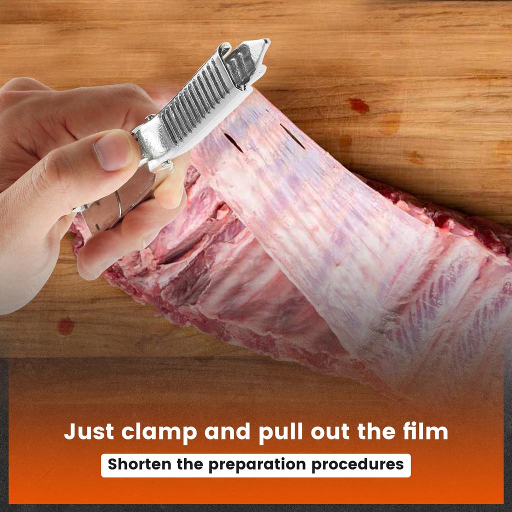 Stainless Steel Rib Membrane Remover Tool BBQ Rib Skinner with Brush Meat Food Prep Tool for Outdoor Camping Picnic BBQ Grill