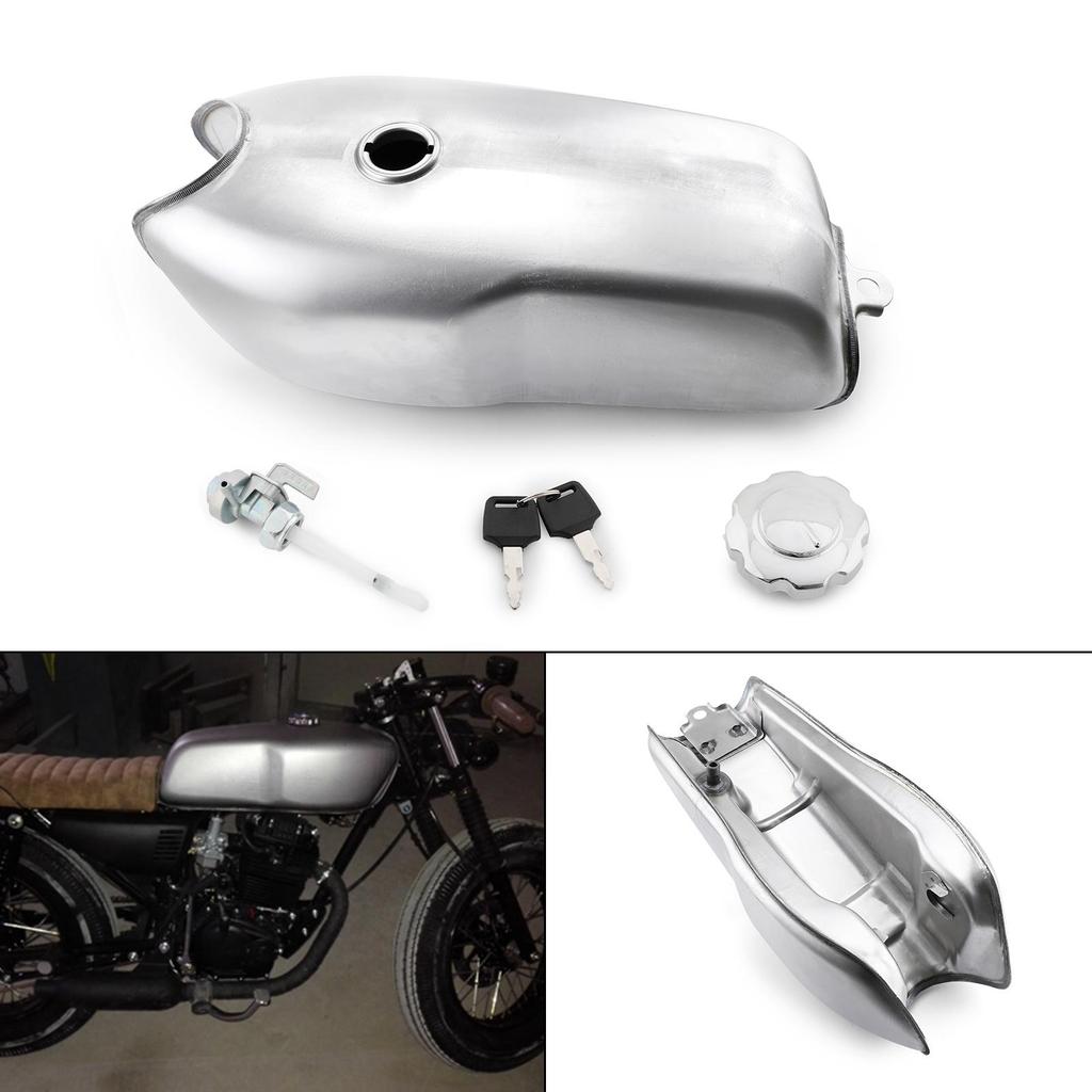 9L 2.4 Gallon Chrome Motorcycle Universal Gas Fuel Tank For Cafe Racer Custom