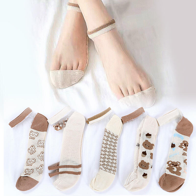 [5-Pair Set] Windir Bear See-Through Mesh Ankle Socks 5 pair set