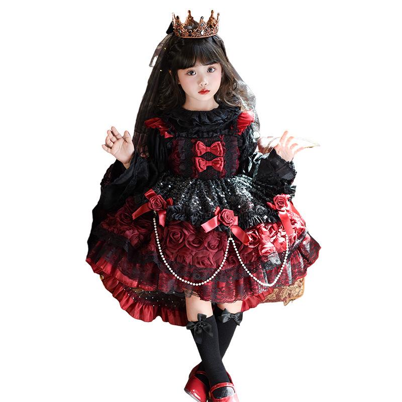 Girls' Vampire Princess Cosplay Dress - Halloween & Birthday Puffy Lolita Gown