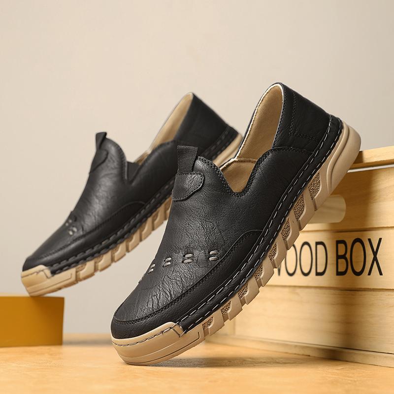 

Уличные Удобные Ботильоны Спортивные и Повседневные Кожаные Осенняя Мода Бренд Дышащие Ручной Работы Прошитые Повседневные Мужские Туфли 47 чёрный