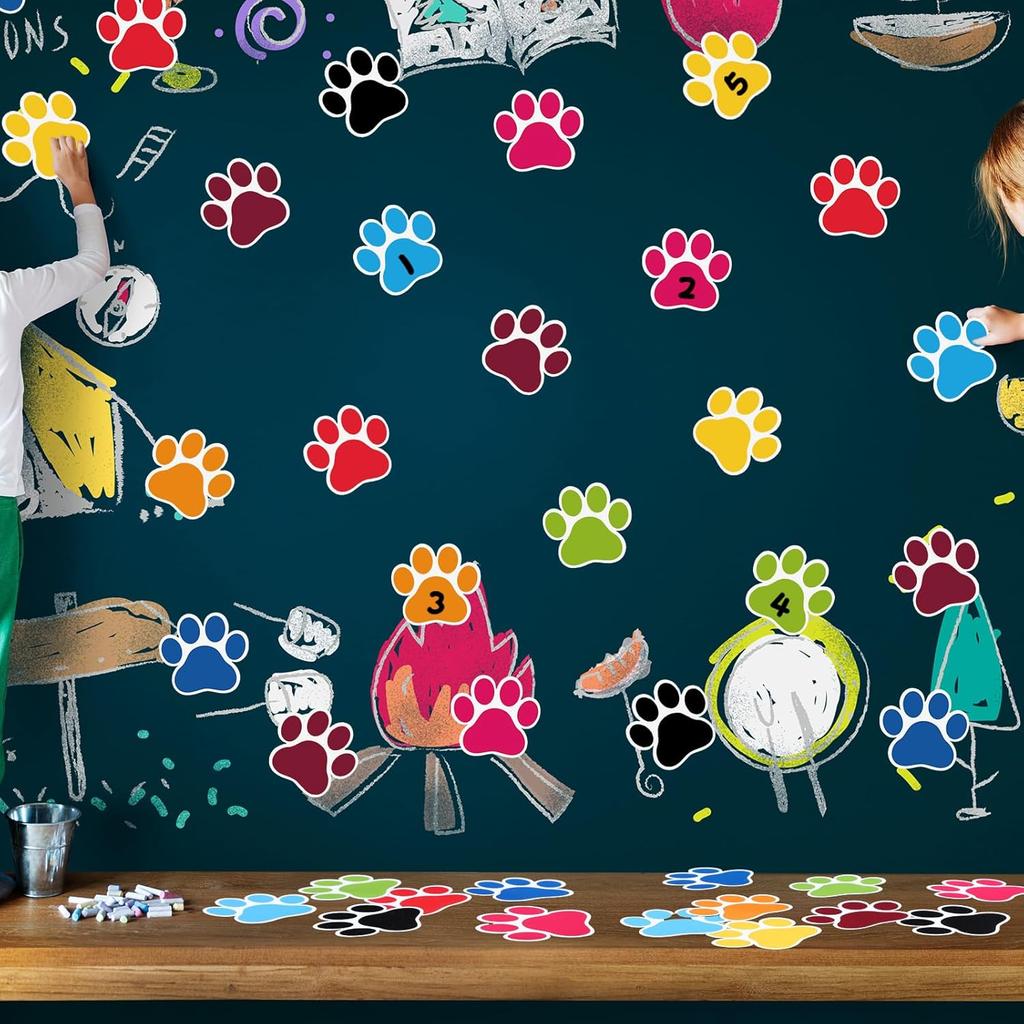 Geyee 108 Pcs Paw Prints Cutouts Paw Bulletin Board Decorations 3.5'' Mini Colorful Paper Cutouts for Educational Craft Wall Decor Party Favor