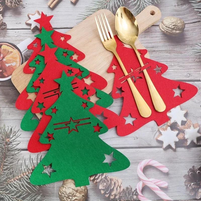 20/2pcs Christmas Cutlery Holders Xmas Tree Shaped Knife Fork Spoon Holder Bags Tableware Pockets Organizer Bag Party Home Decor