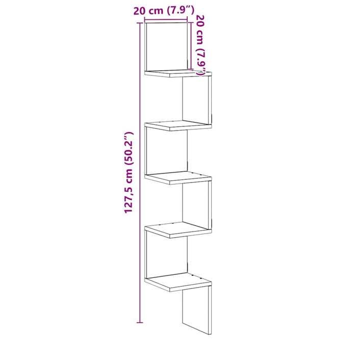 VidaXL Étagère d'angle murale chêne artisanal 20x20x127,5 cm, étagère murale, étagère suspendue, étagère murale suspendue, 856615