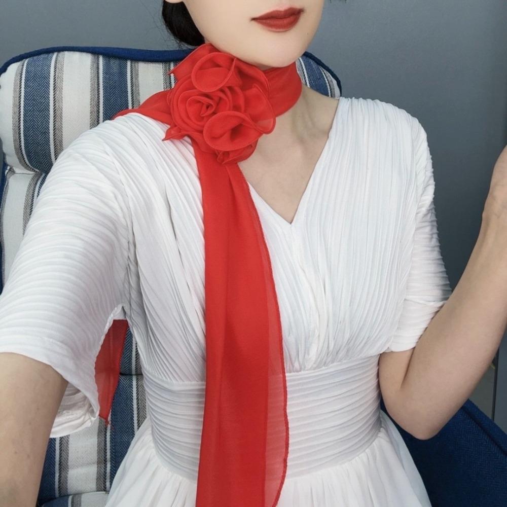 Versatile Chiffon Scarf Flower Neckerchief Sweet Floral Scarf Shawl  Women