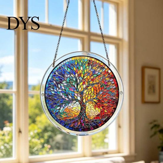 Stained Glass Puzzle Round Acrylic Suncatcher Puzzle, UV Printed Window Hanging Decor Educational Game 7.48 Inch DIY Craft Light Catcher Ornament for