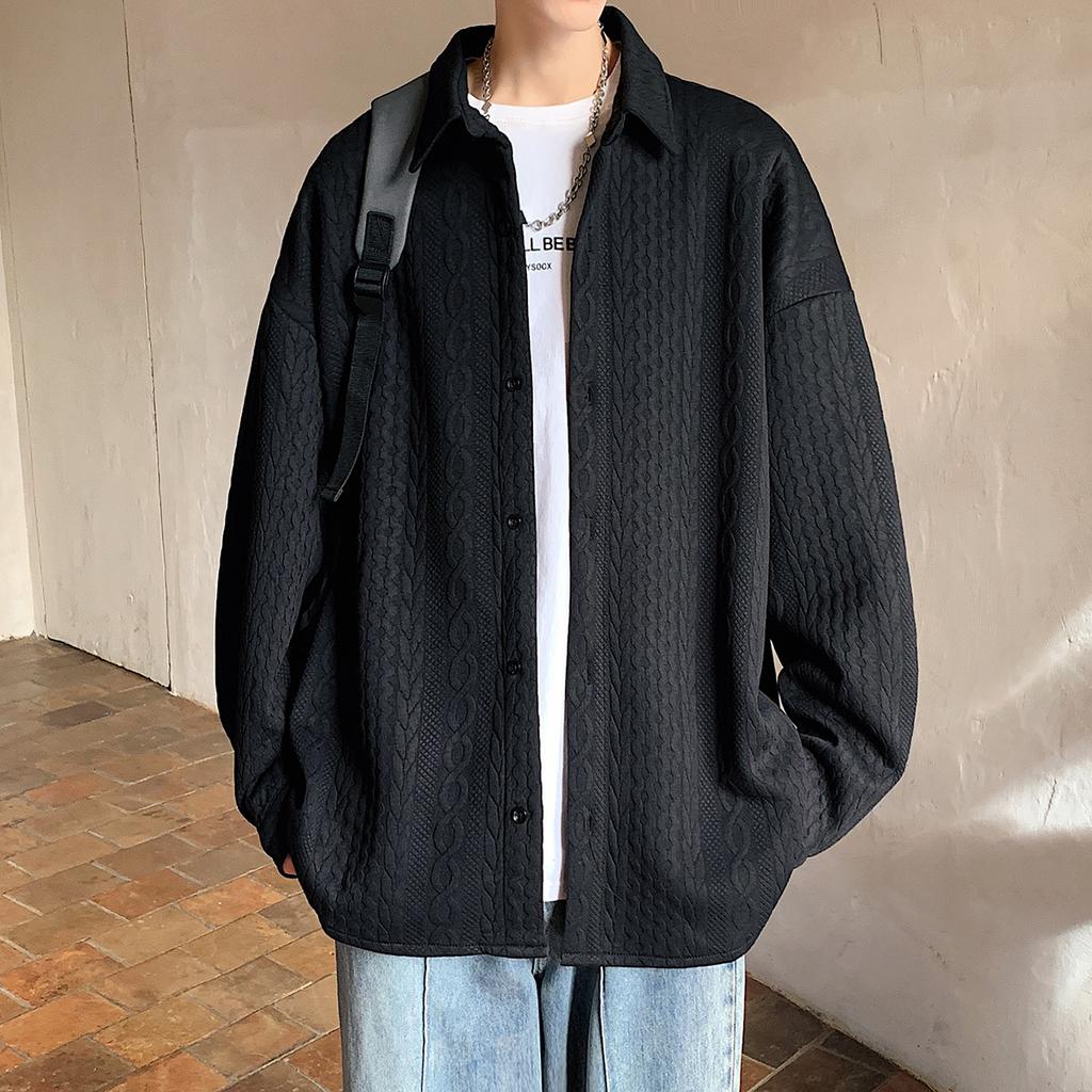 Shirt Jacket Men's Autumn and Winter Jacquard Ins Trendy American Loose Lapel Jacket Top