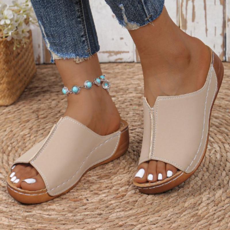 Women's Spring and Summer Slope Heel Simple and Lightweight, One Foot Kick Fish Mouth Cool Mop