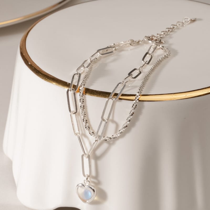 JEWNEL Silver925 Aurora Heart Layered Double Chain Mel Bracelet