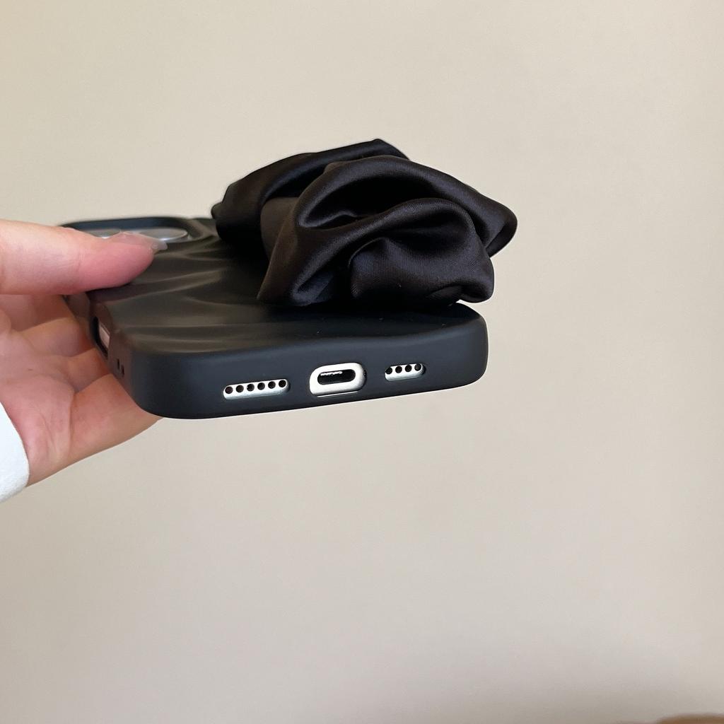 Minimalist Irregular Wrinkle Phone Case with Silk Scarf Wristband for iPhone 11-17 Series, TPU Shockproof Cover with Skin-Friendly Matte Finish