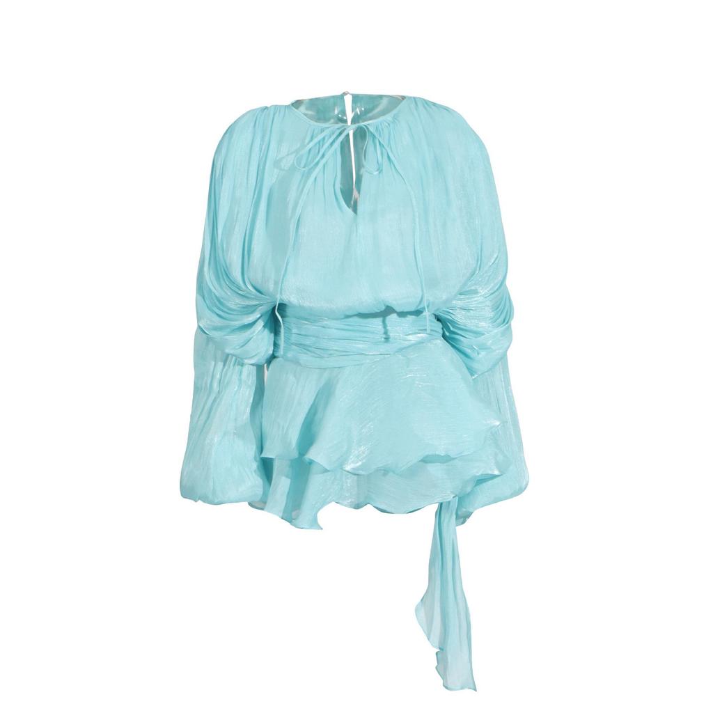 2025 French Style Puff Sleeve Ruffled Two-Piece Set with Pleated Short Skirt