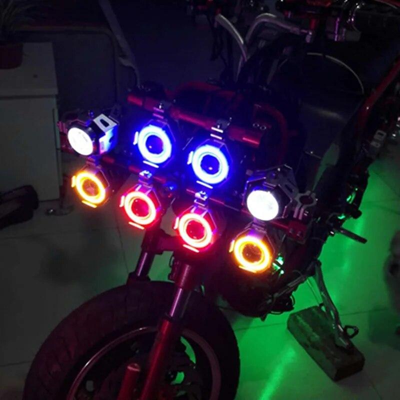 Motorcycle LED 12v 125w Headlights Car Spotlights 6000k Motorbike Work Head Lamp LED Angel Eye Lights Fog Lamp