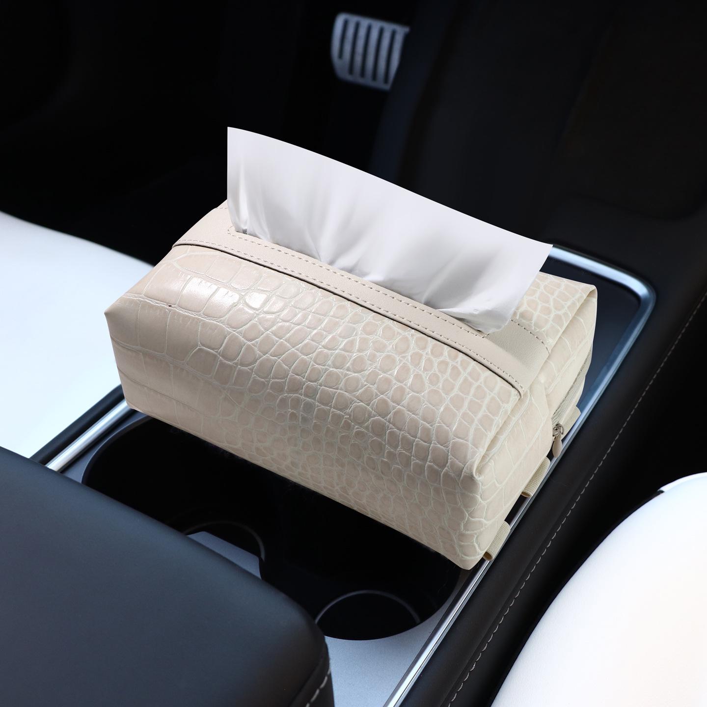 

High-End Crocodile Pattern Car Armrest/Seat Back Tissue Box - Creative Multi-functional Pull-Out Design