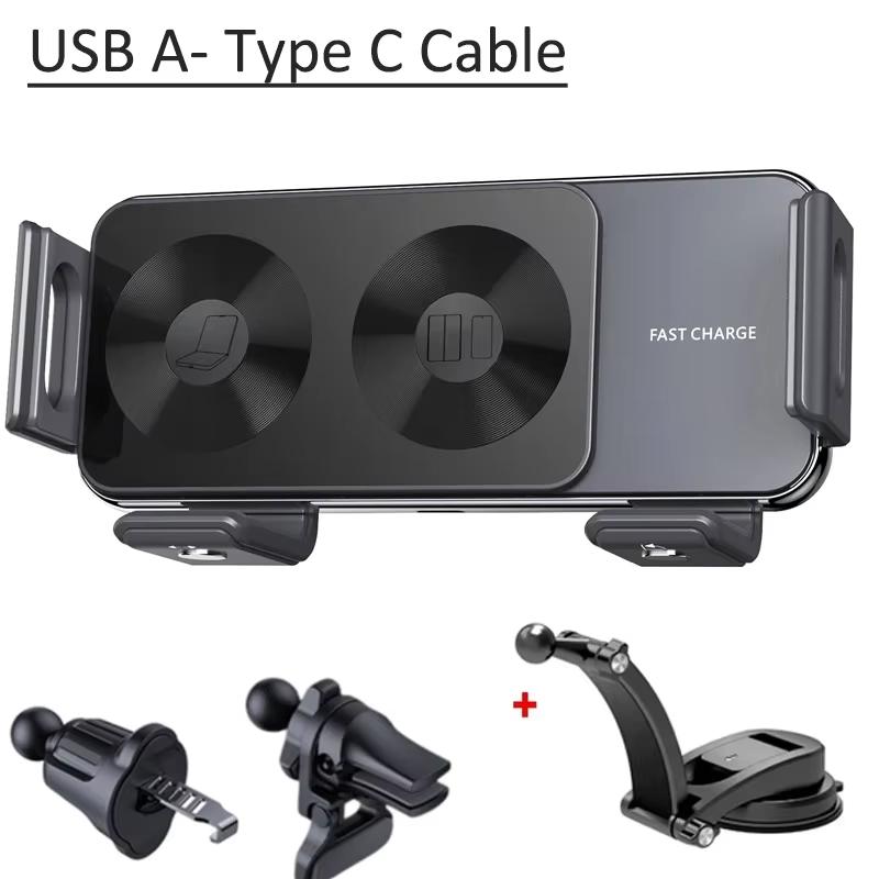 Fold Screen Car Fast Wireless Charger Dual Coil Stand For Samsung Galaxy Z Fold 6 5 4 S24 Ultra iPhone 16 15 14 Pro Max Xiaomi