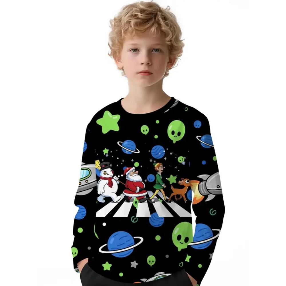 

Весенне-осенние футболки с круглым вырезом и 3D-принтом на рождественскую тематику, модные повседневные футболки с длинным рукавом для детей и мальчиков 150