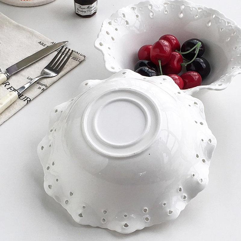 Hollow Out Ceramic Plates French Style Relief New Household 8 Inch Exquisite Dessert Dish High Aesthetic Kitchen Tableware