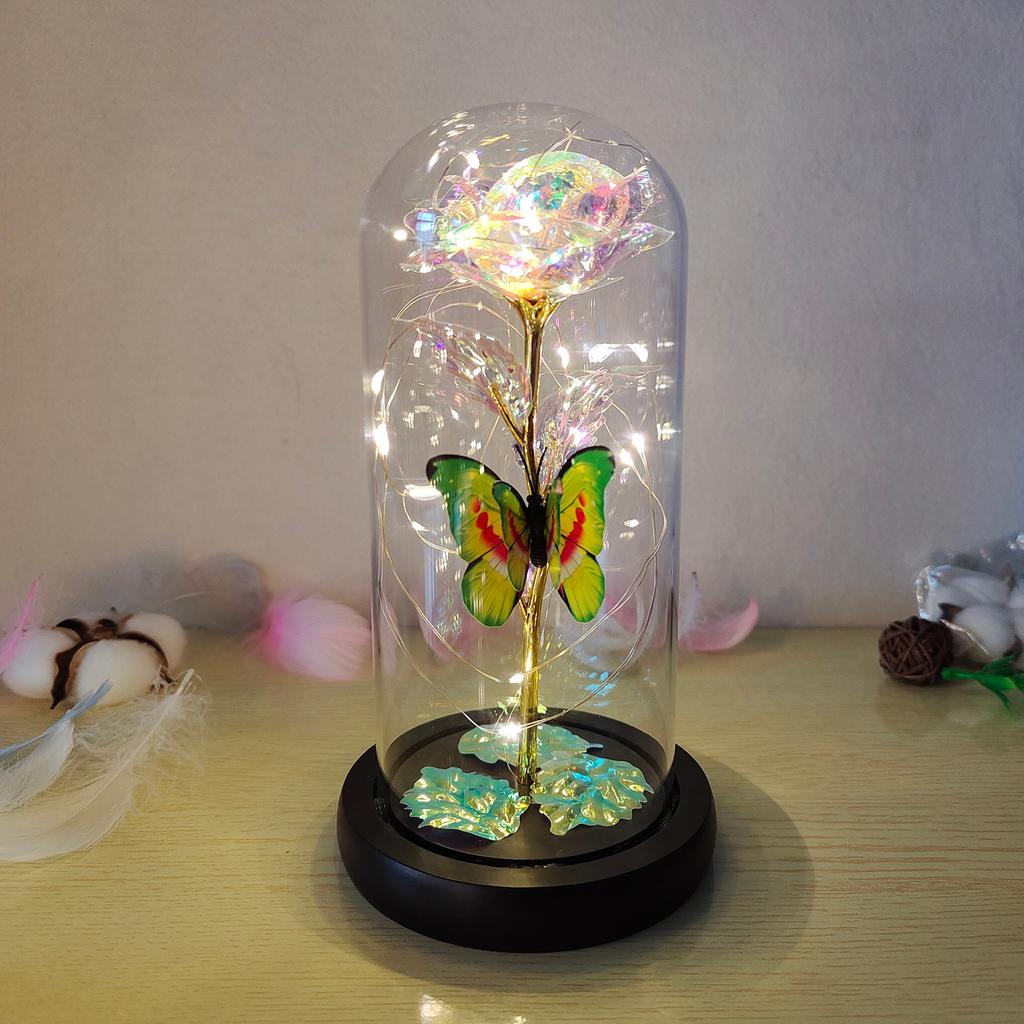 Artificial Rose Flowers Glass Rose LED Light  Gift For Valentine's Day