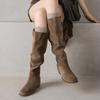 Fashion 2025 Autumn Women Boots Cow Suede Leather Women Shoes Round Toe Slip-on Knee High Boots Western Modern Ladies Boots