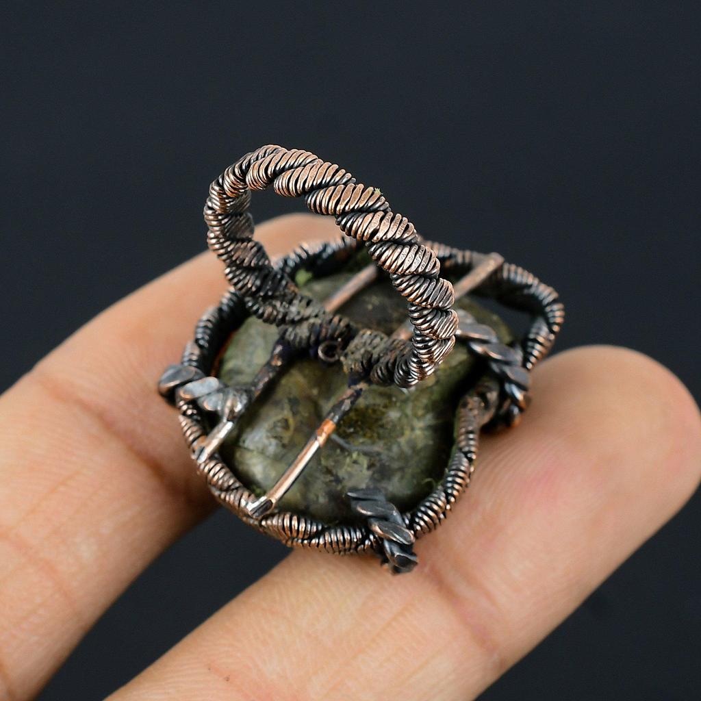 Skamieniałość Amonitu Kamień Szlachetny Owinięty Miedzianym Drutem Ręcznie Robiona Biżuteria Pierścionek Dla Niej