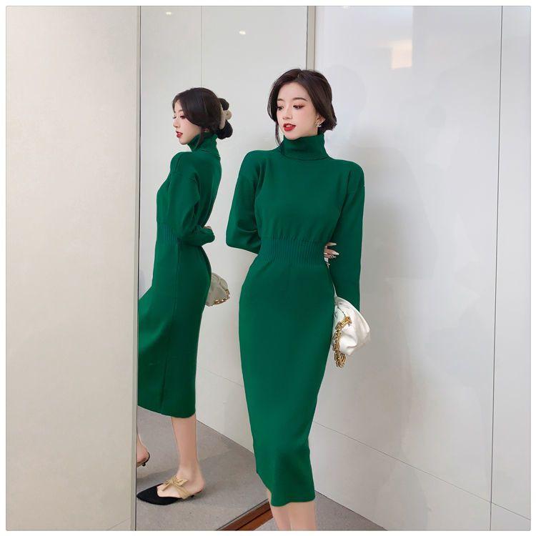 Elegantes und warmes Langarm-Strickkleid mit Taillenband für Damen