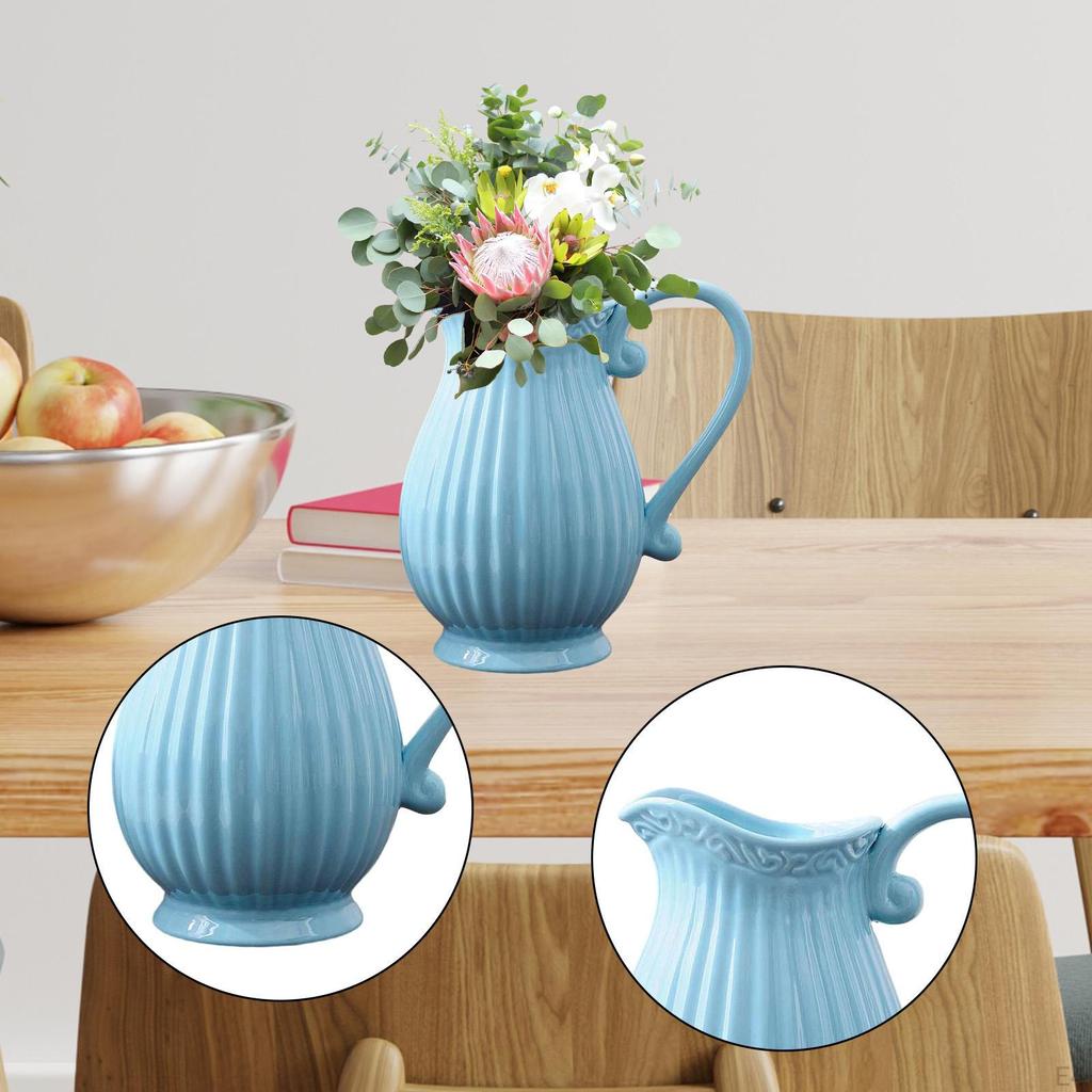 Keramikkrug Vase Pflanztopf Bauernhaus mit Griff Innen Dekokrug Blumenhalter für