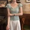 Oversize T Shirt For Women With Square Neck And Embroidery In Pure Color Style For Summer