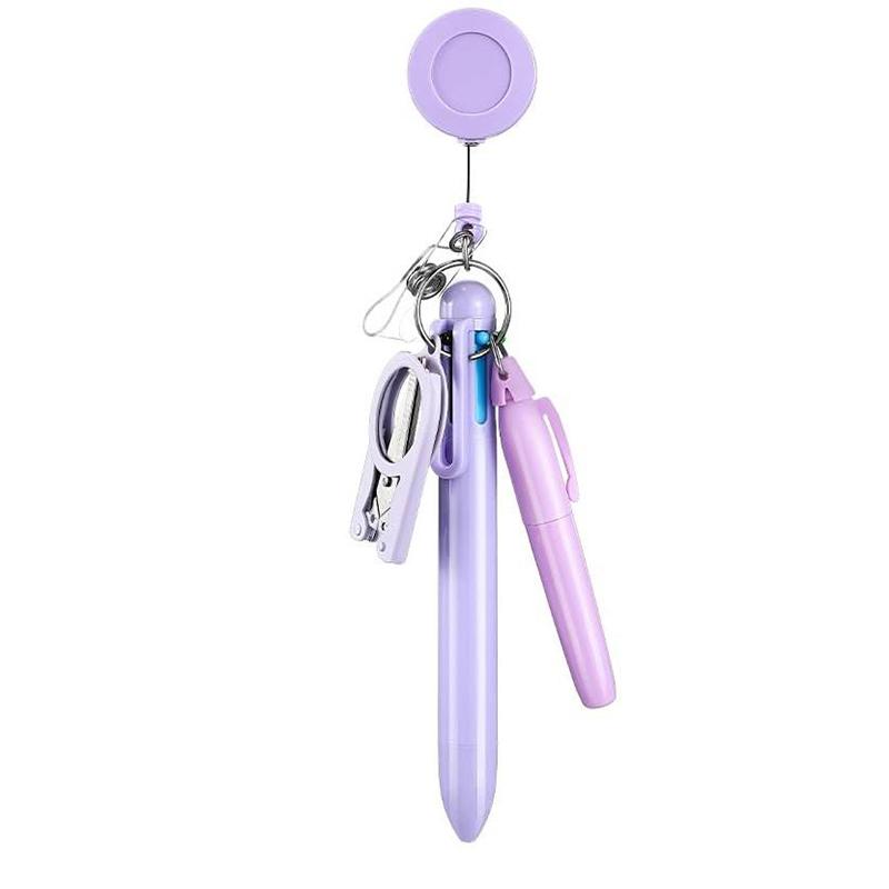 Macaron Nurse Pen Set Badge Mini Scalable Badge Accessories Ballpoint Pen Fluorescent Pen Folding Scissors Keychain