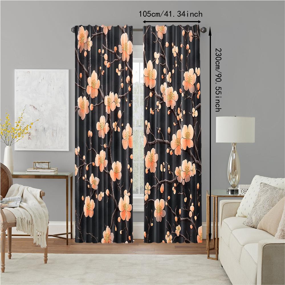 2 pcs   versatile polyester transparent curtains for home decoration Retro Dead Branches Floral for use in bedrooms and living