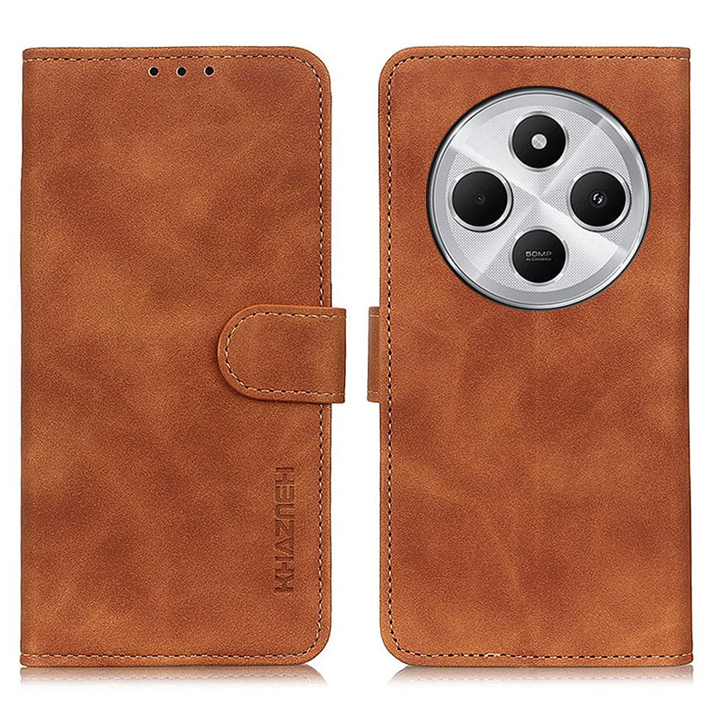 

KHAZNEH For Xiaomi Poco C75 4G/Redmi 14R 5G/14C 4G Case Retro PU Leather Wallet Stand Phone Cover Brown