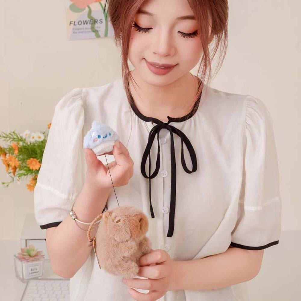 

Soft Pulling Rope Capybara Dolls Key Ring Cartoon Capybara Keychain Plush Animal Pendant Gifts Style 1