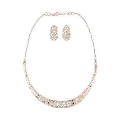 Rose Gold Cubic Zirconia Party Bling Necklace & Earring Set For Women