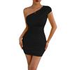 Women's One Shoulder Bodycon Dress Ruched Mini Dress Slim Fit Casual Clubwear Stretch Fabric