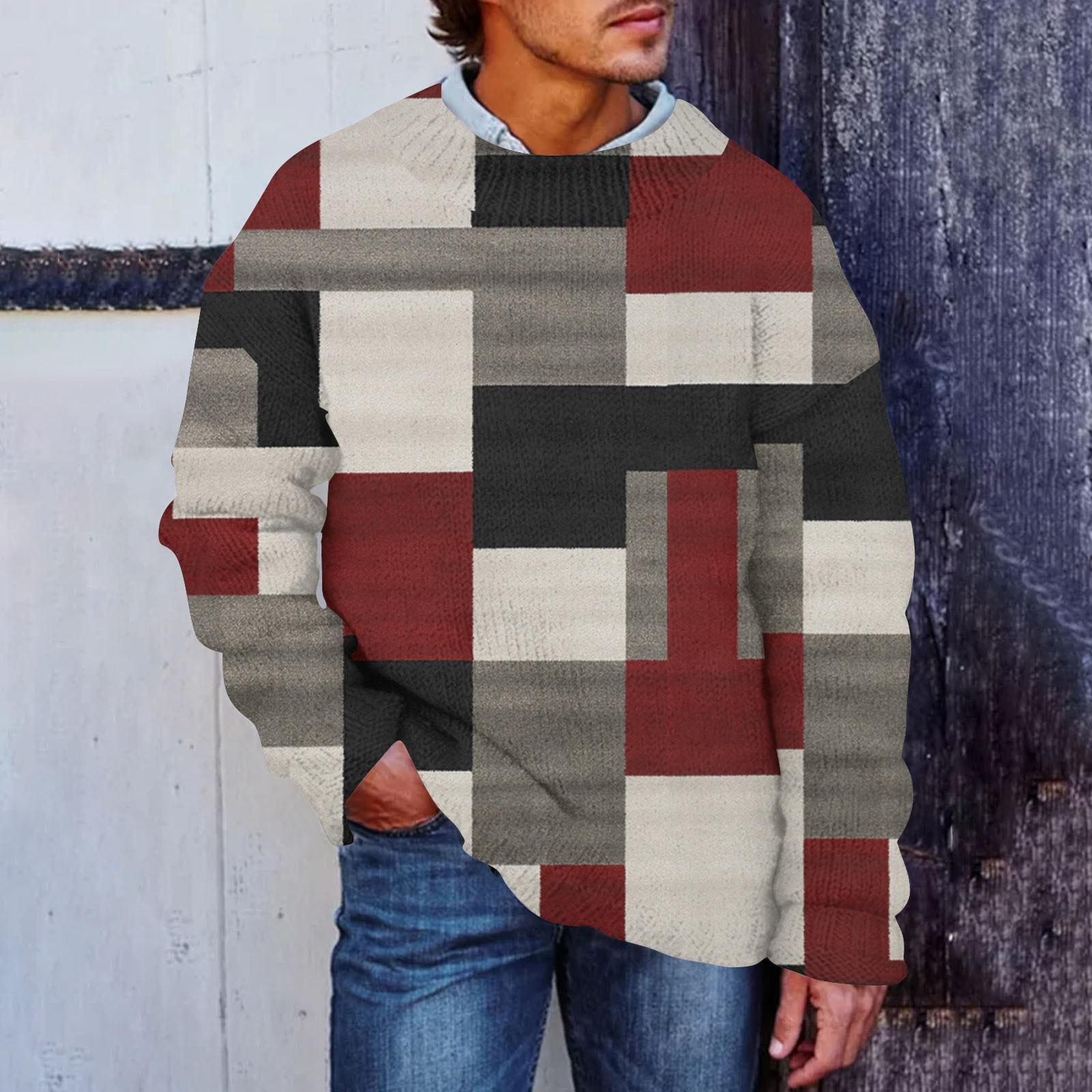 

Мужской принтованный синтетический свитер с круглым вырезом, спортивная одежда, свободный топ с длинными рукавами XL красный