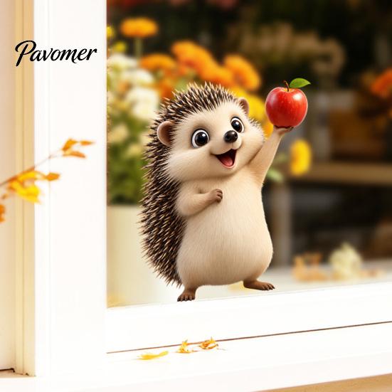Maple Leaf Window Decals Fall Static Clings, Autumn Hedgehog Glass Decals, Reusable Decorations PVC Stickers for Home, Shop Storefront Harvest Season