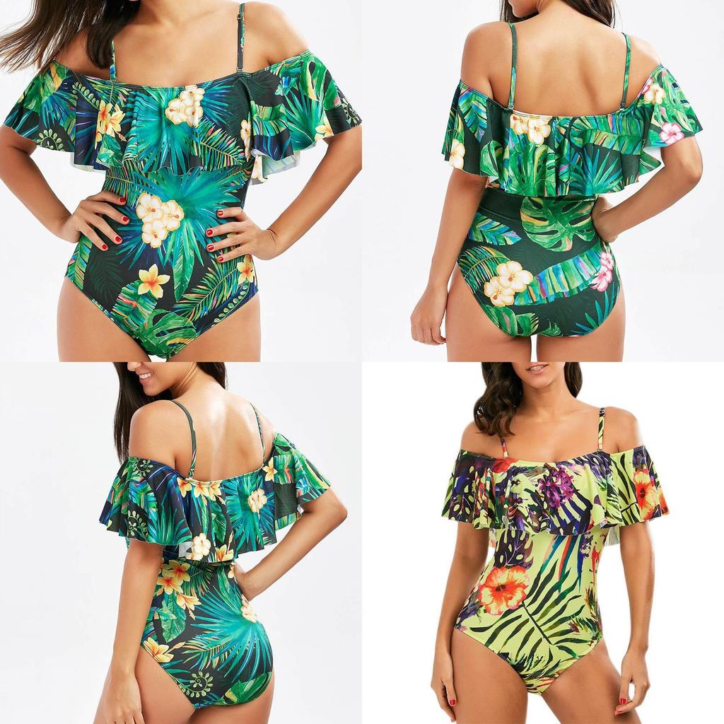 One Woman Piece Swimsuit Ruffles Floral Printed Monikini Padded Bathing Suit