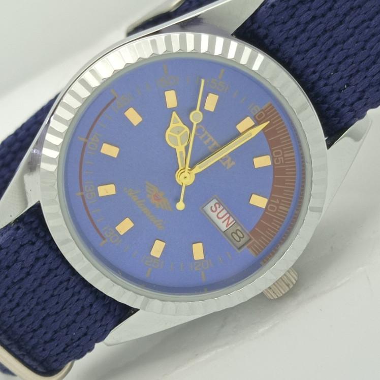 

REFURBISHED CITIZEN AUTOMATIC 8200 JAPAN MENS BLUE DIAL WATCH 009-a413243-2 Sku009-a413243