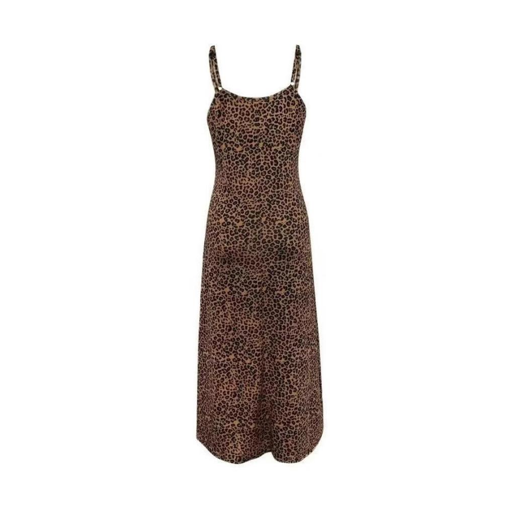 New Women's V-neck Sleeveless Maxi Dress, Leopard Butterfly Print Suspender Long Dress