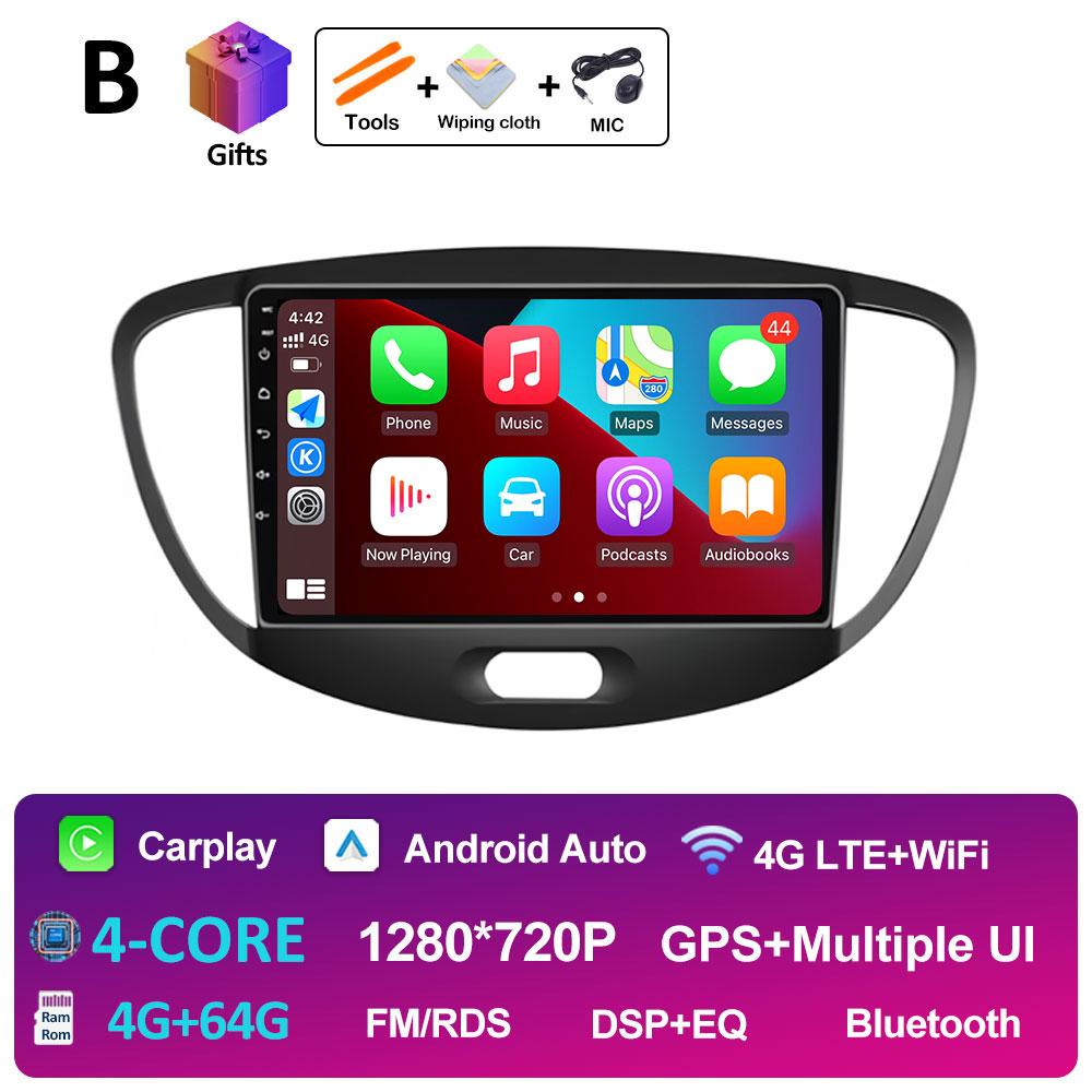For Hyundai I10 2007 2008 2009 2010 - 2013 Android 14 Wireless Carplay GPS Navigation QLED IPS Screen Bluetooth WIFI Accessories