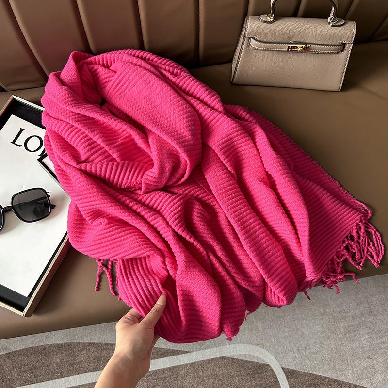 Scarf Women'S Winter Maillard Premium Korean Crumpled Solid Color Cashmere Casual Shawl Dual Use