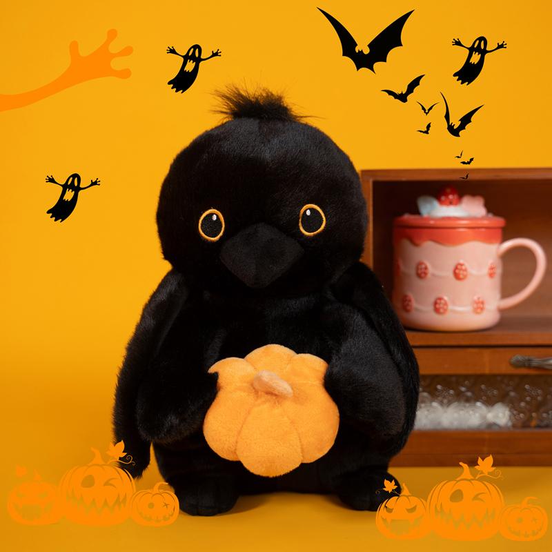 Cute Crow Holding Pumpkin Plush Toy Fluffy Cartoon Animal Stuffed Doll Home Decor Gifts For Boys