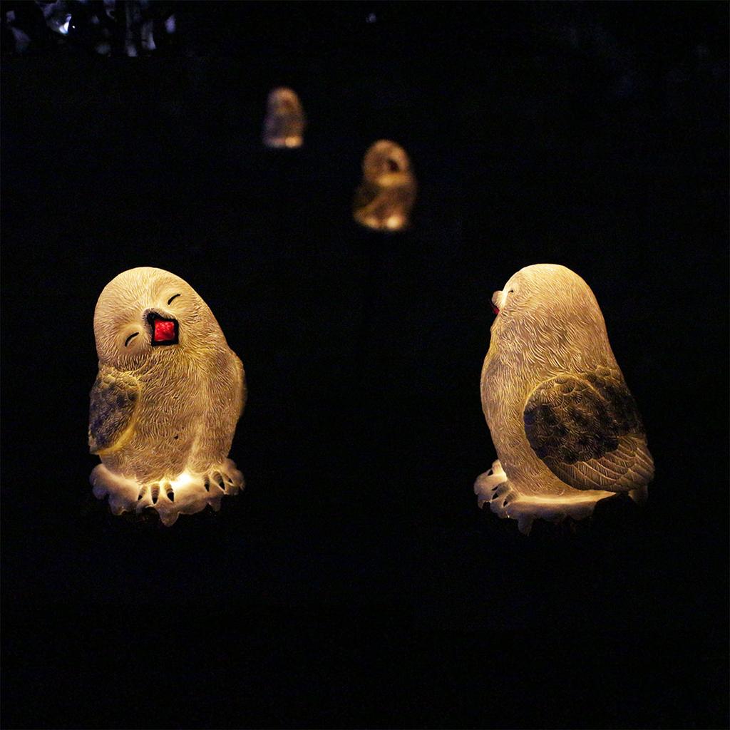 Snowy Owl Stake Lamp Solar Resin Waterproof Decorative LED Lawn Light for Outdoor Garden Patio