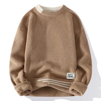 Autumn Winter Korean Knit Pullovers Men Fashion Knitted Sweater Mens O-Neck Patchwork Casual Knitwear Slim Pullover Sweaters