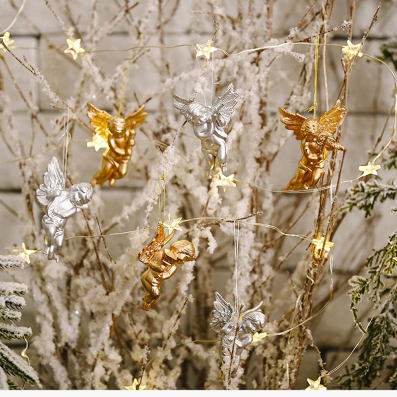6pcs Christmas Angel Pendant Gold Silver Creative Little Angel Christmas Tree Doll Decor