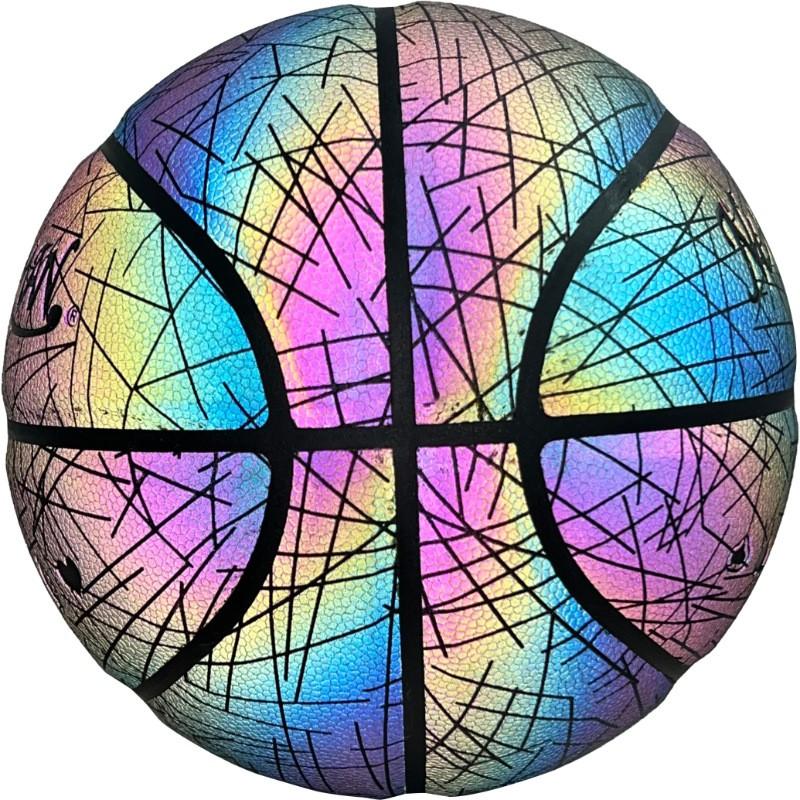 Größe 7 Leder Basketball mit reflektierenden Farbstreifen Indoor Outdoor Schulsport Training