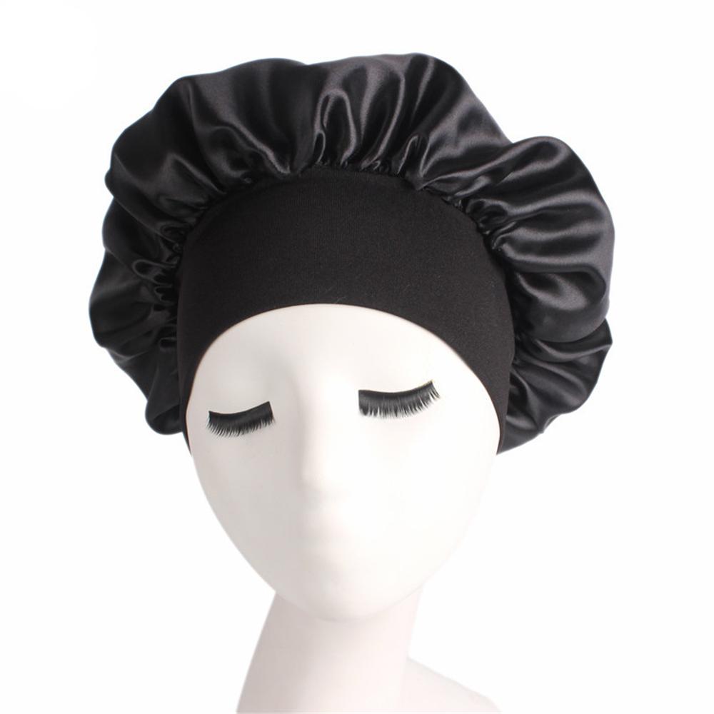 New Women's Satin Solid Wide-brimmed Sleeping Hat Unisex Head Wrap Elastic Band Cap Hair Care Bonnet Night Hat Bonnet De Nuit