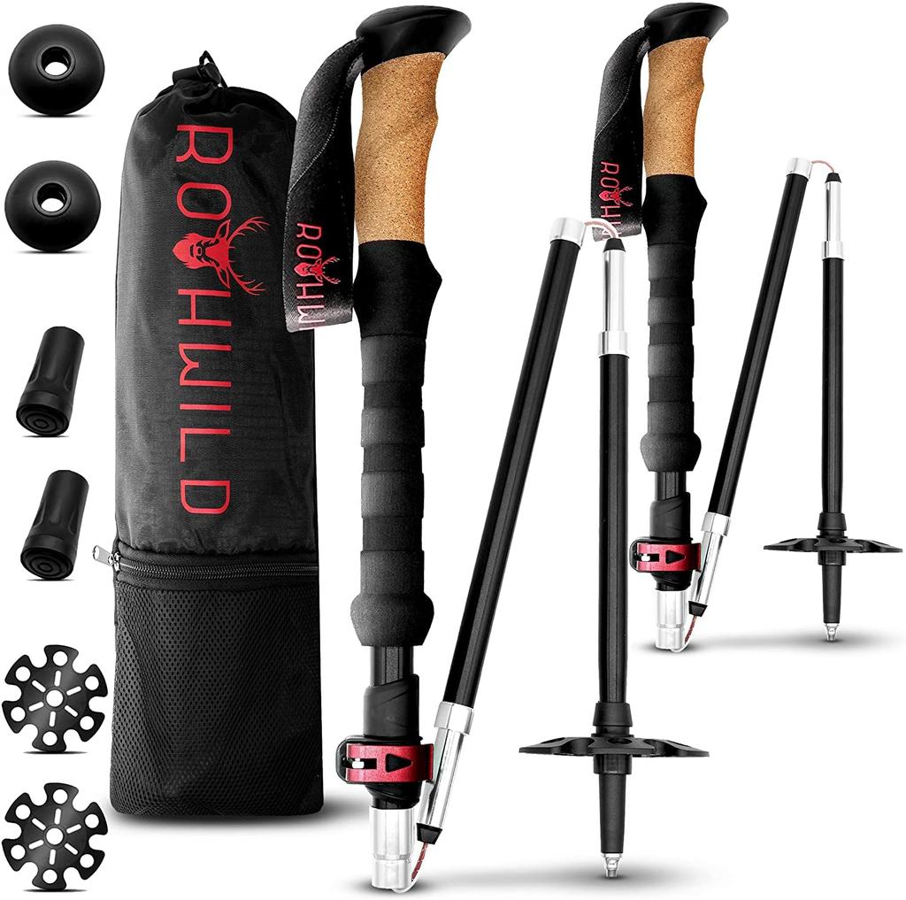 Rothwild Made in Germany Trekking Poles Aluminum Foldable Set of 2 Ultra Lightweight High Strength Mountain Climbing Storage Bag Included Stock