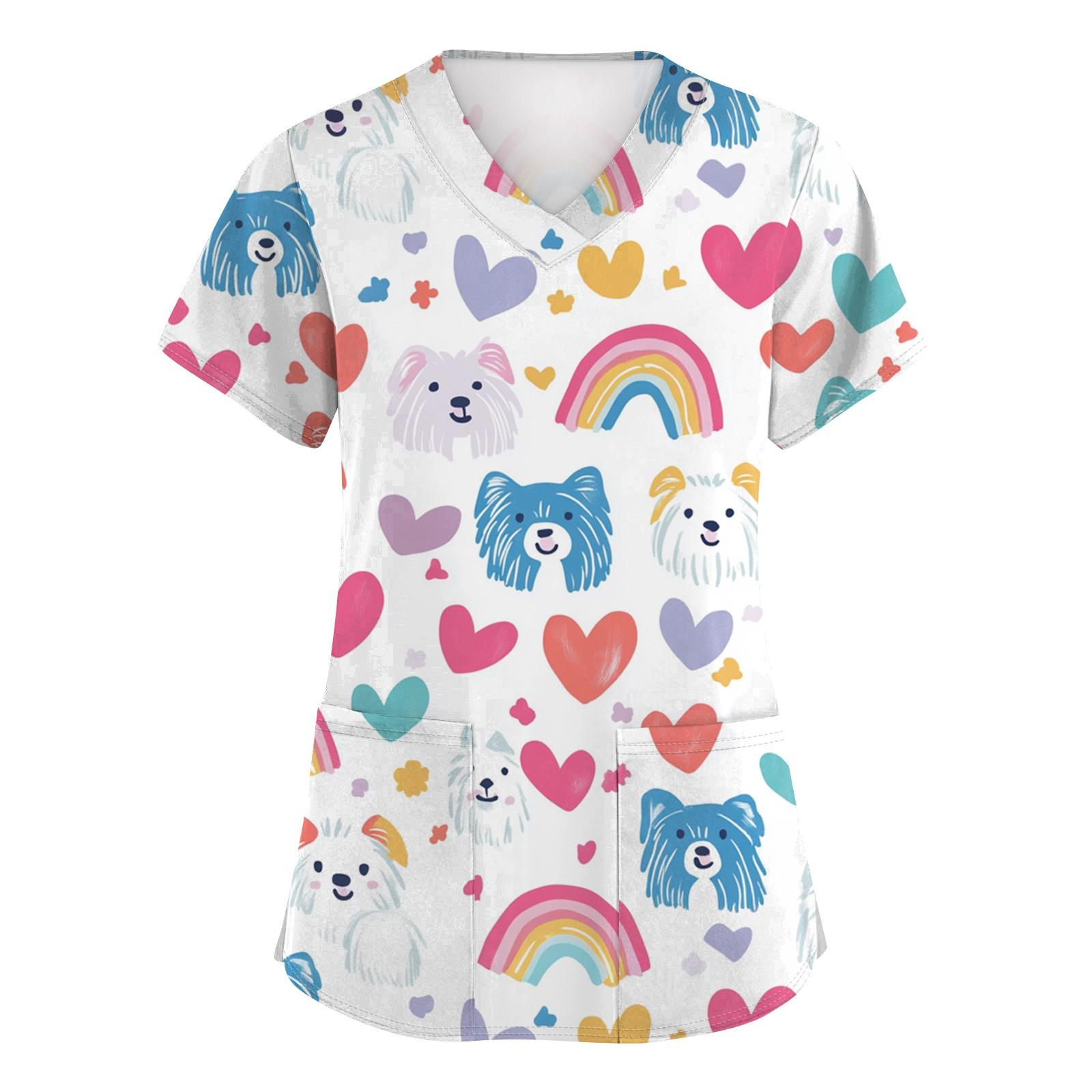 

Женская модная футболка с короткими рукавами и v-образным вырезом с принтом, маленькая рабочая футболка с карманами XL красный