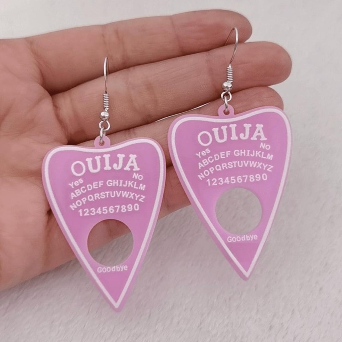 

Чорні сережки-краплі з готичною дошкою Ouija з дизайном білого алфавіту Креативний подарунок для жіночої та дівочої вечірки рожевий